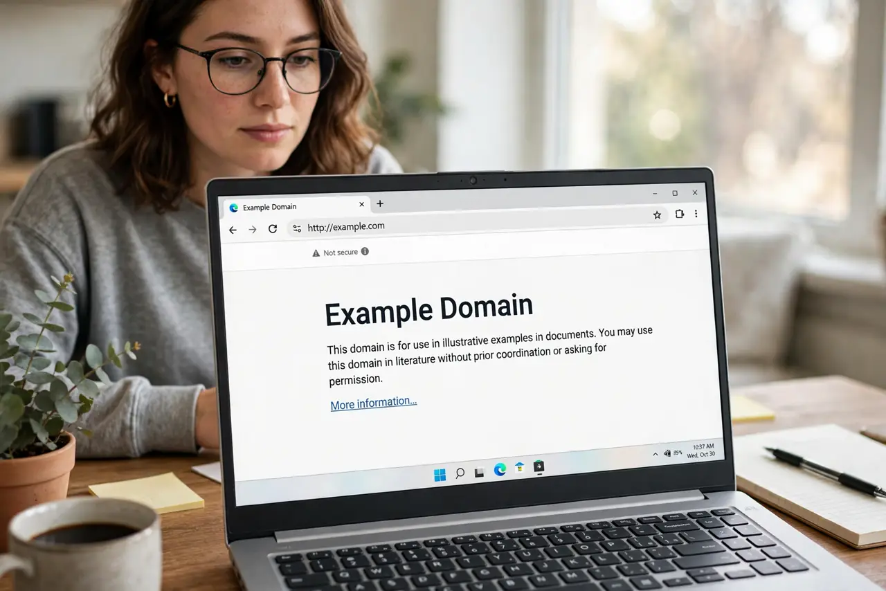 A person calmly performing the guide's first step: Open a plain HTTP site.
