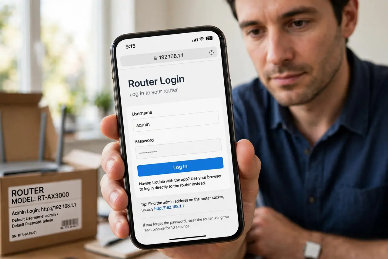 A person performing the first step of the guide: Log into the router.