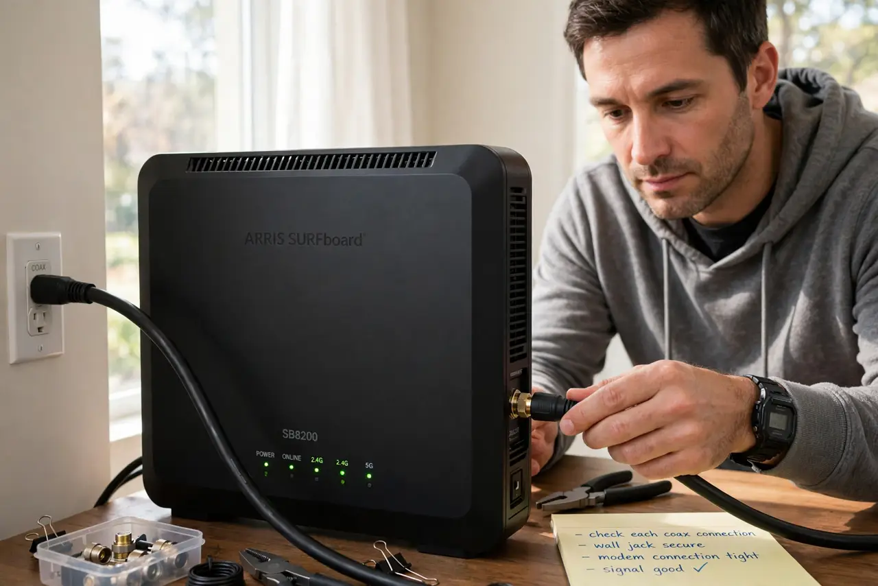 A person performing step 1: Find every coax connection.