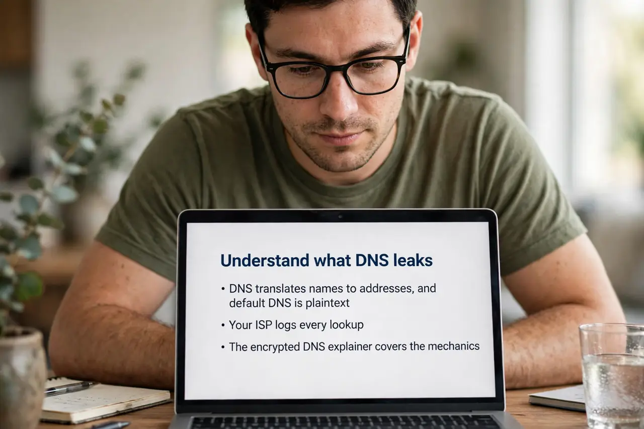 A person performing the first step of the guide: Understand what DNS leaks.