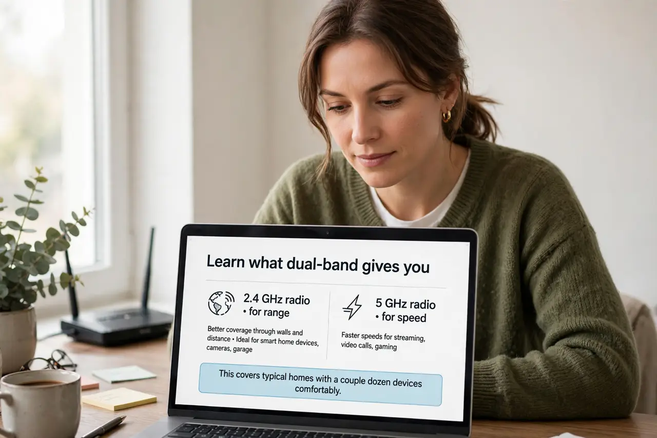 A person performing the first step of the guide: Learn what dual-band gives you.
