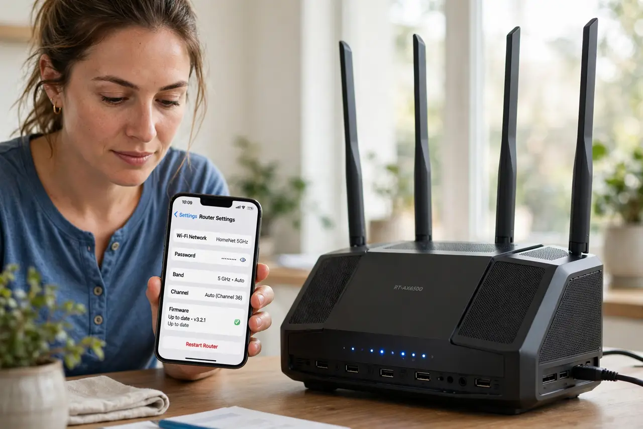 A person calmly performing the guide's first step: Open the router settings.