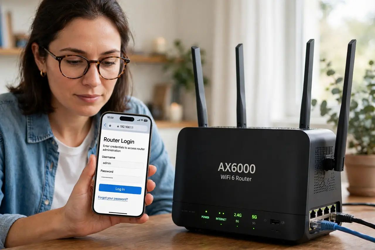 A person calmly performing the guide's first step: Log in to your router.