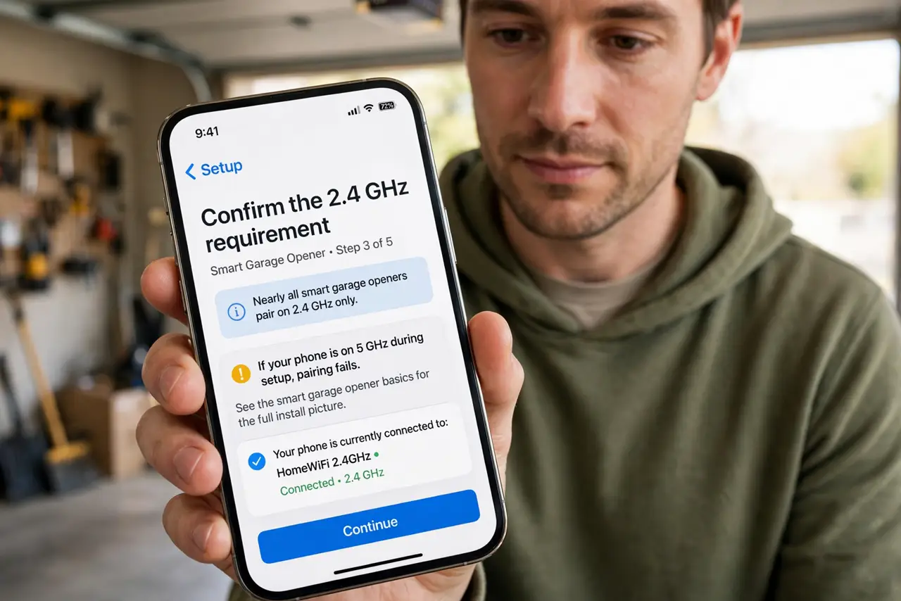 A person performing the first step of the guide: Confirm the 2.4 GHz requirement.