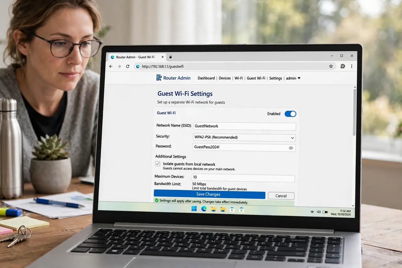 A person performing step 1: Open the guest network settings.
