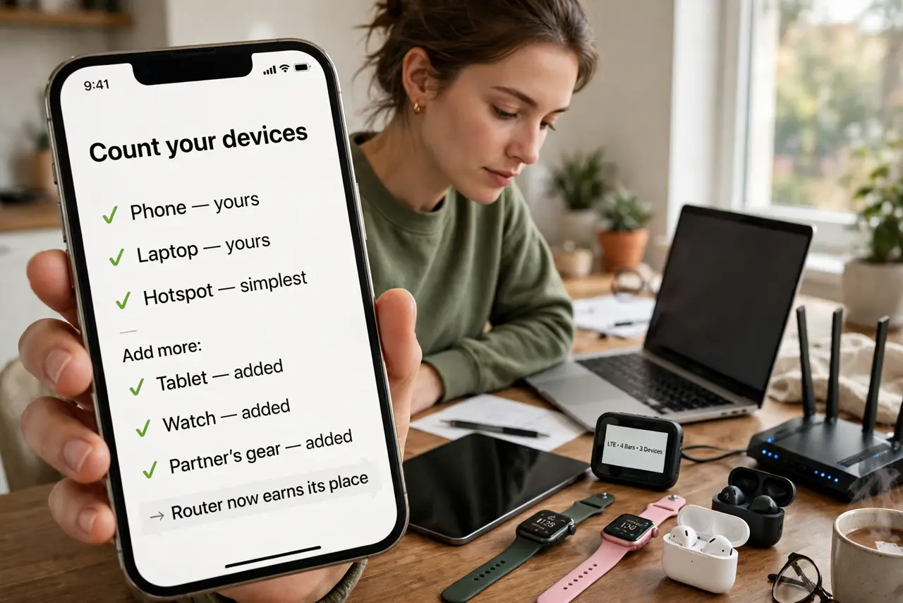 A person performing the first step of the guide: Count your devices.