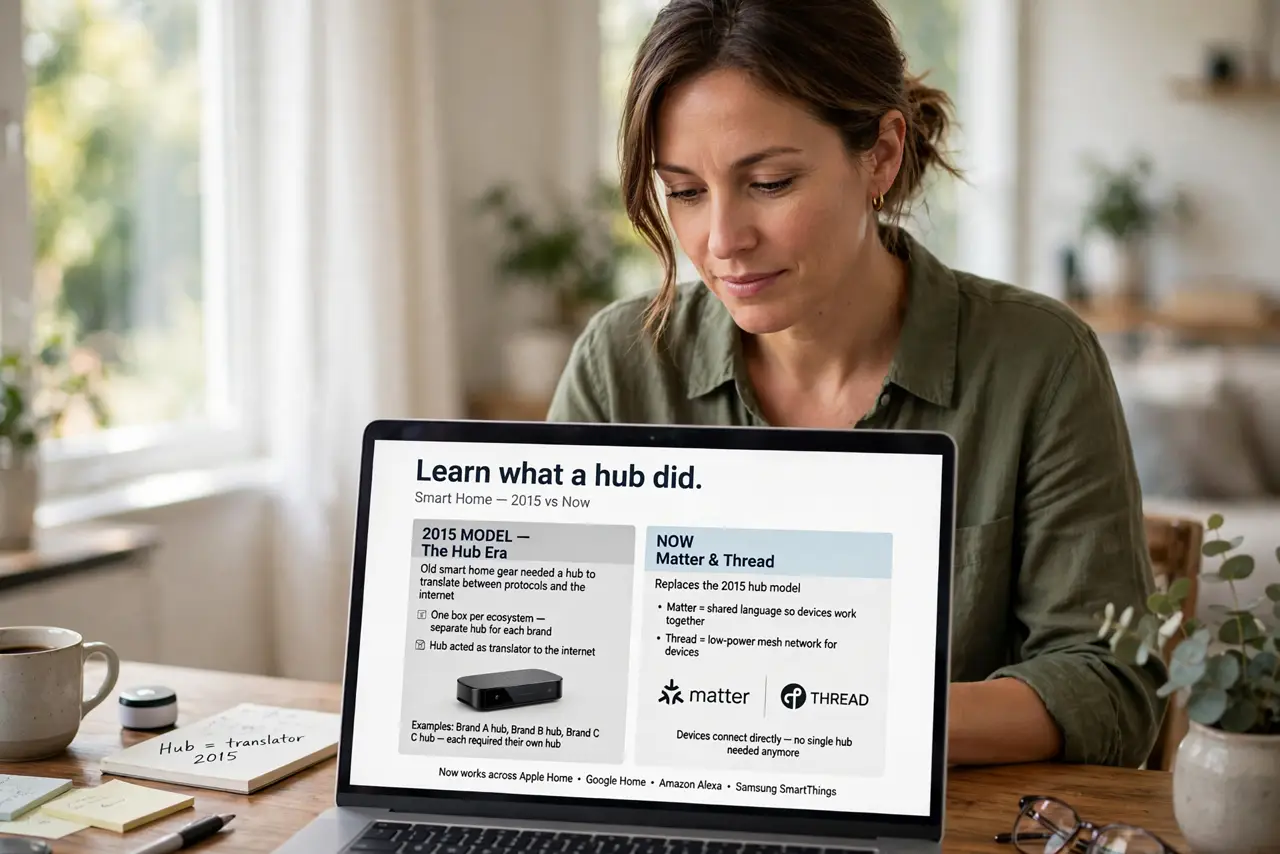 A person performing the first step of the guide: Learn what a hub did.