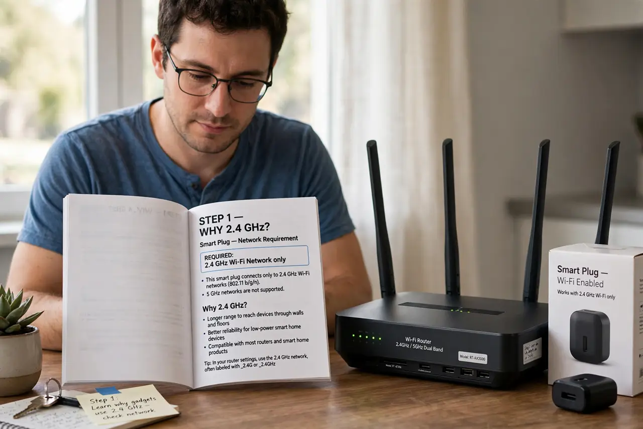 A person carrying out step one: learn why gadgets use 2.4 ghz.