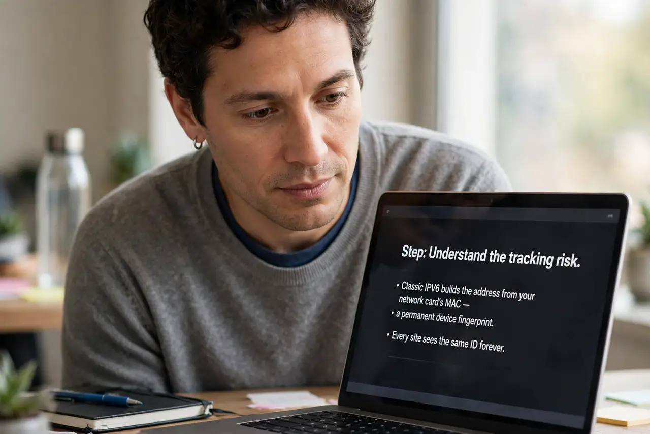 A person performing the first step of the guide: Understand the tracking risk.