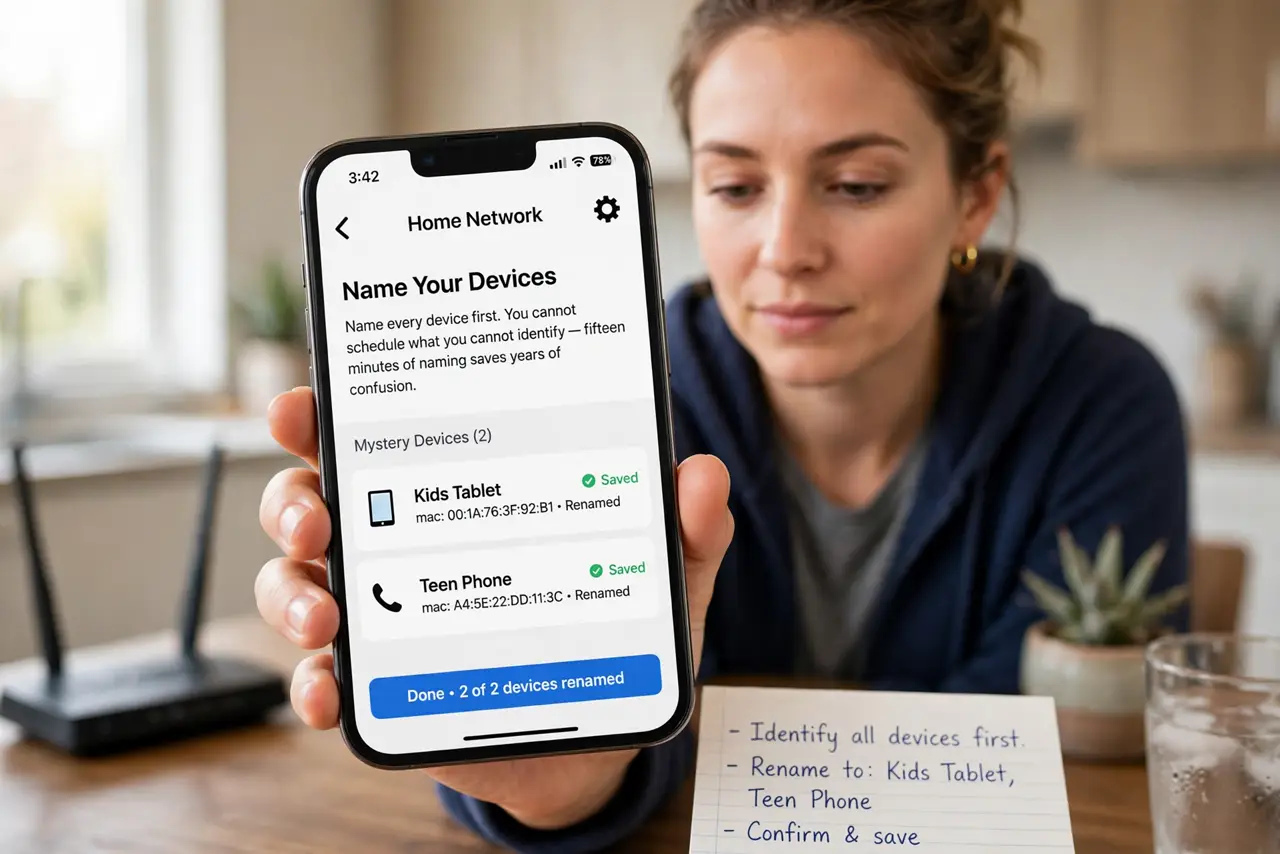 A person performing the first step of the guide: Name every device first.