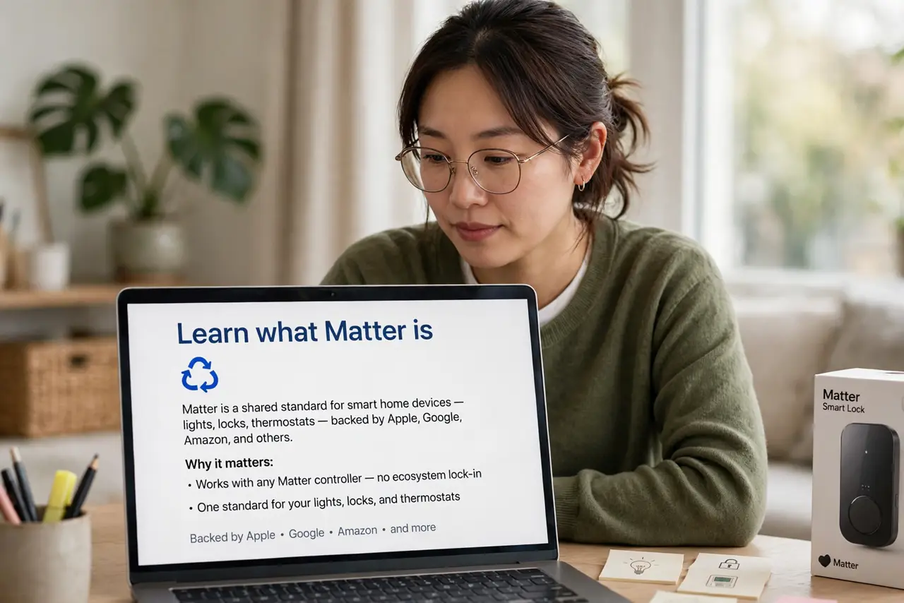 A person performing the first step of the guide: Learn what Matter is.