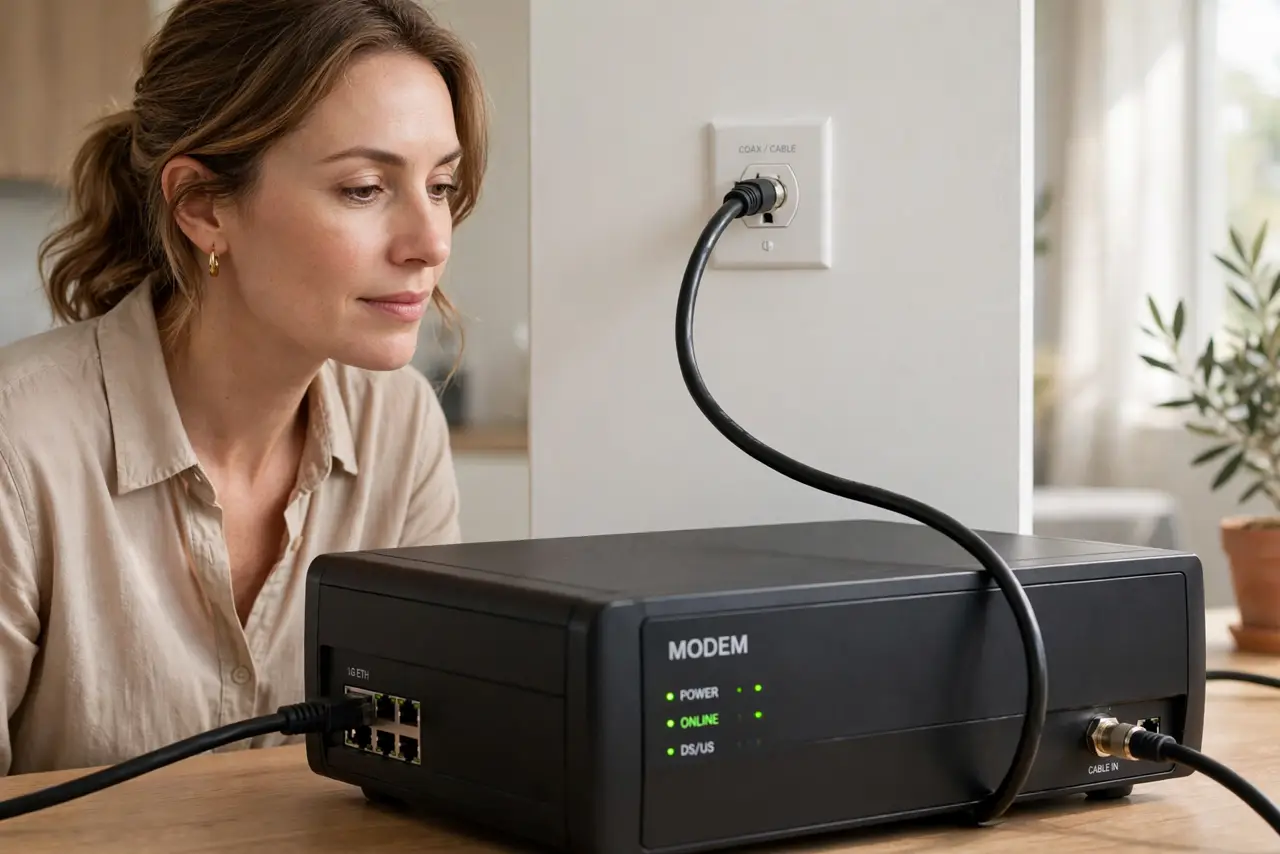 A person performing step 1: Follow the cable from the wall.