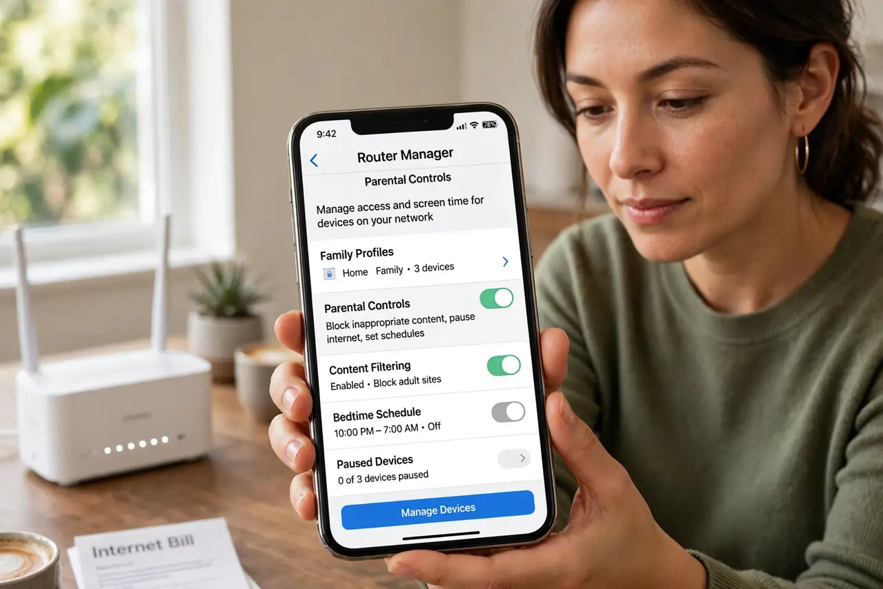 A person performing the first step of the guide: Open the routers parental controls.
