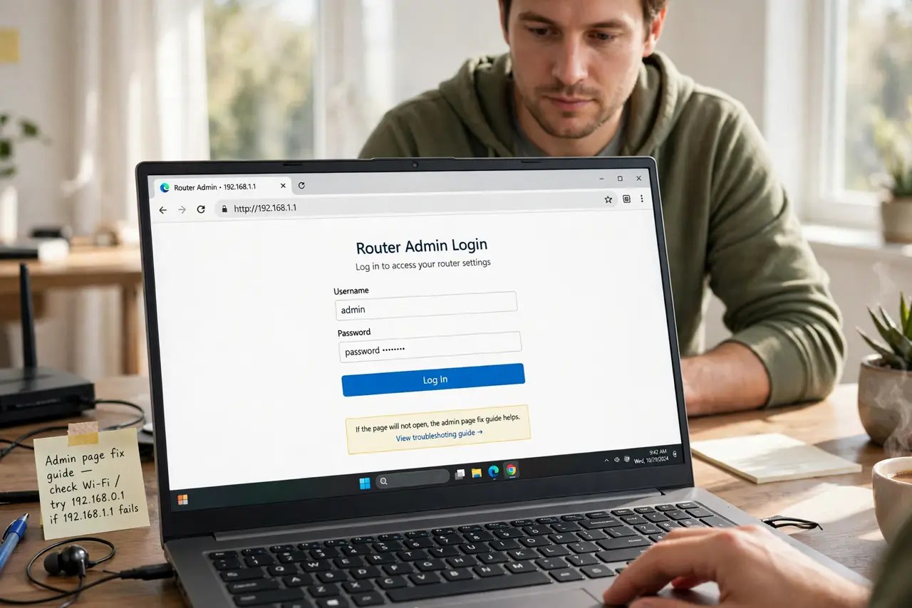 A person performing the first step of the guide: Log in to your router. Open a browser and go to your router's admin address (often 192.168.1.1 or.