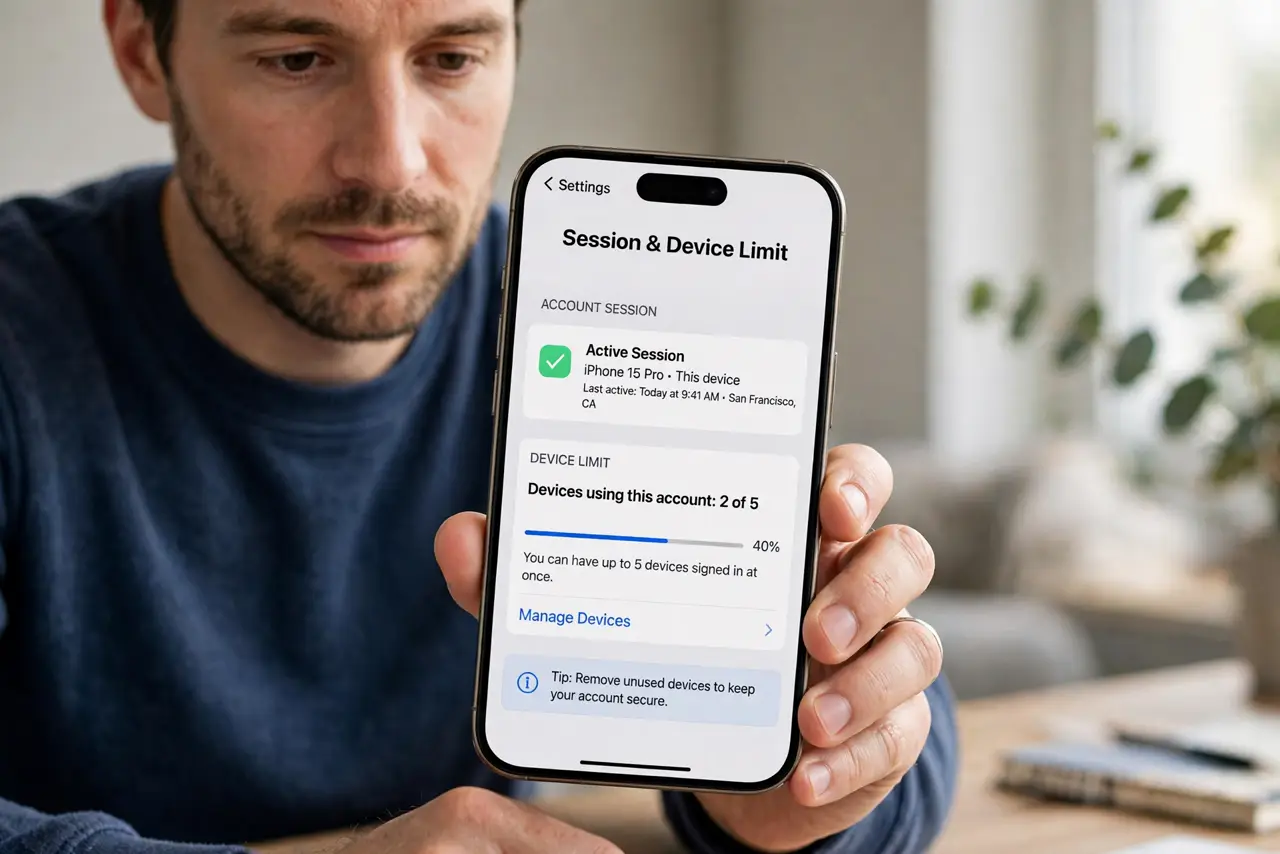 Person performing step 1: Check the session and device limit. Confirm whether your paid session expired, or reached its device limit, since both look like a new...
