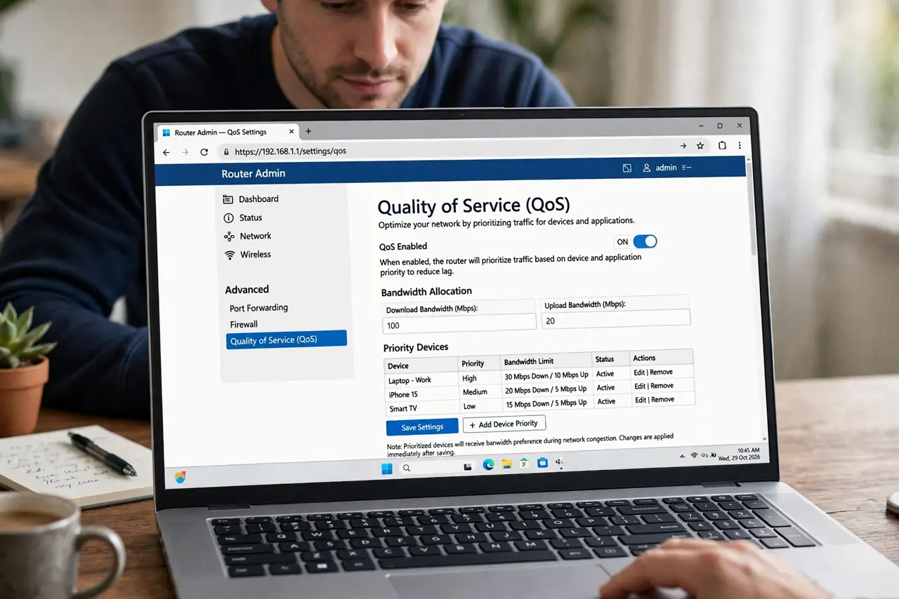 A person performing step 1: Open the QoS settings.
