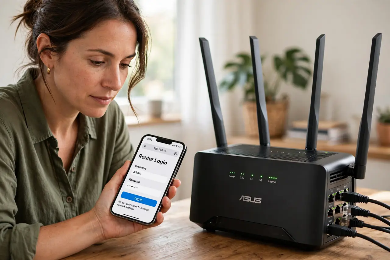 A person calmly performing the guide's first step: Log in to your router.