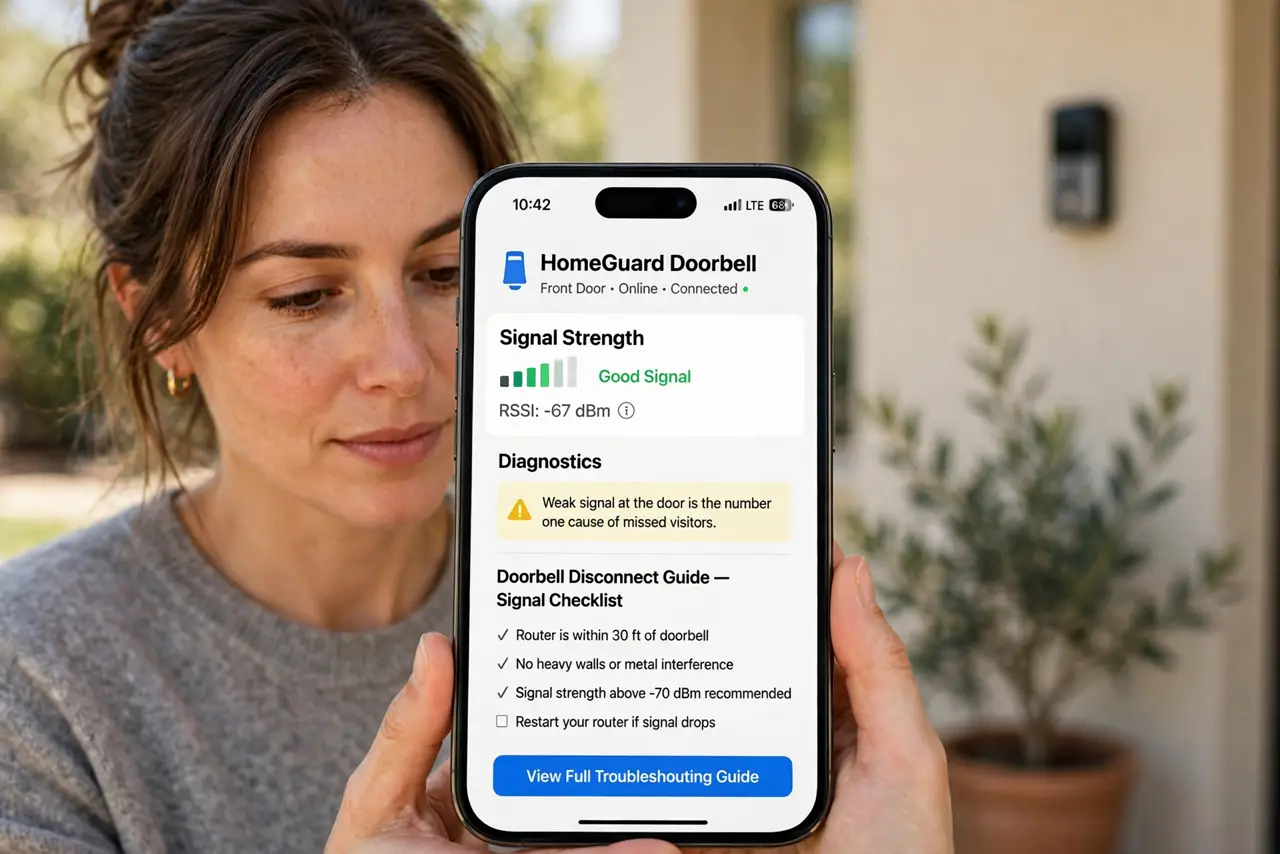 A person performing the first step of the guide: Check the signal strength in the app.