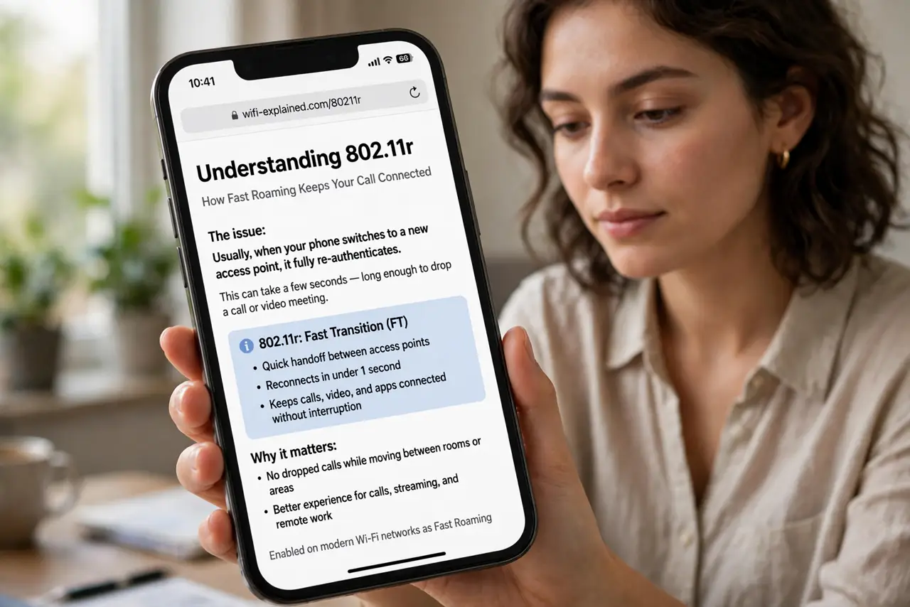 A person performing step 1: Understand what 802.11r does. Normally your device fully re-authenticates each time it switches access points,.