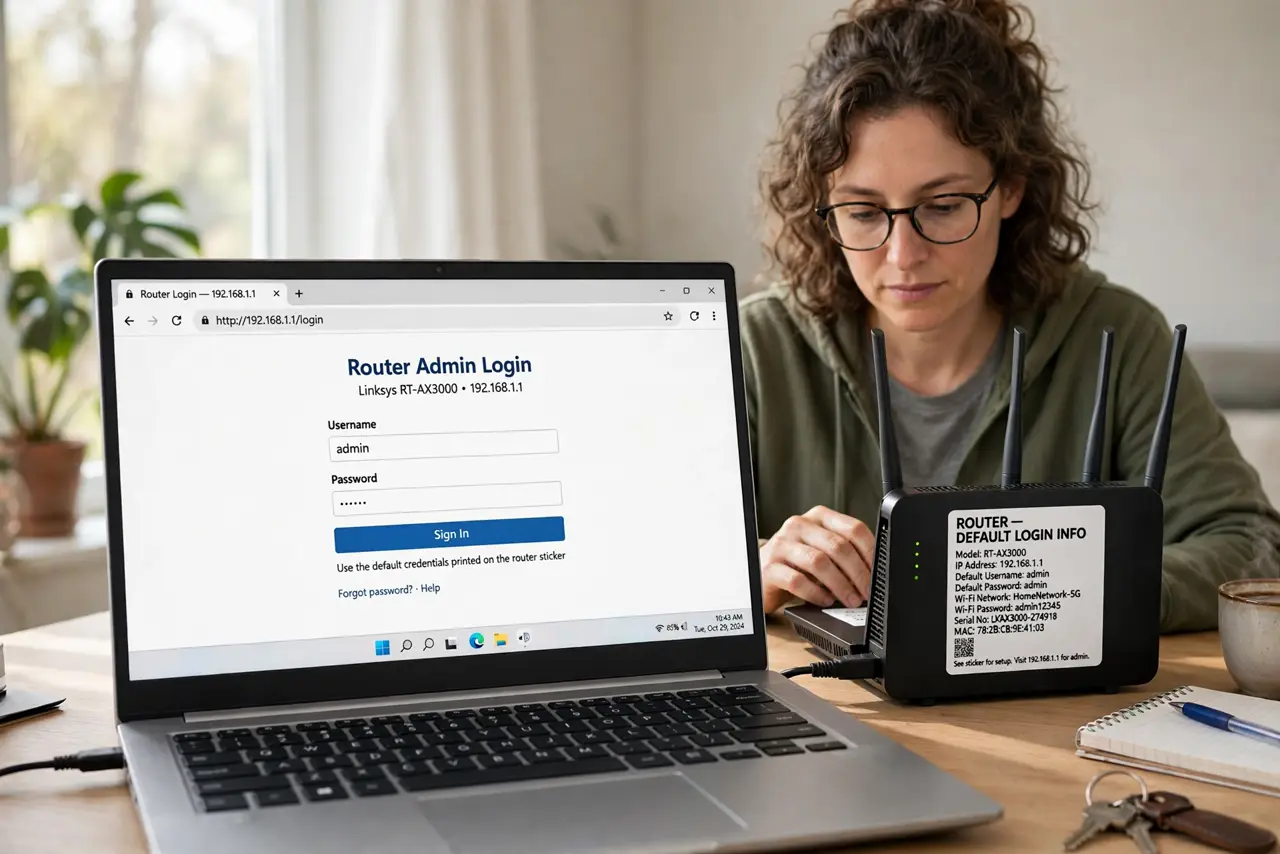A person performing step 1: Sign in with the default credentials.