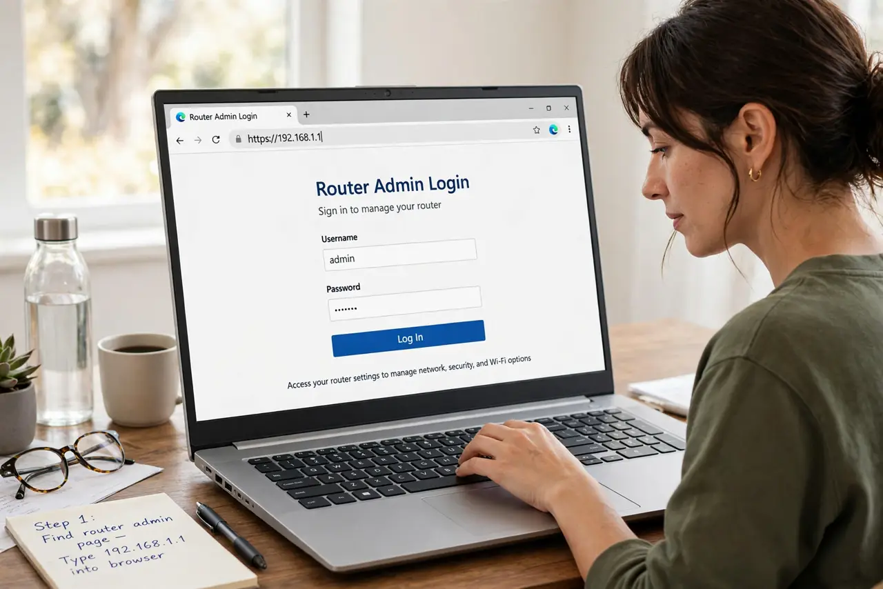 A person carrying out step one: find your router's admin page.