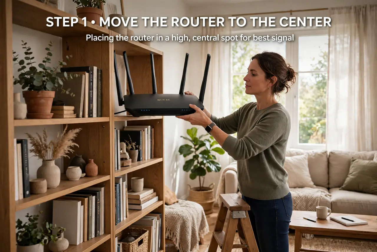 A person carrying out step one: move it to the center.