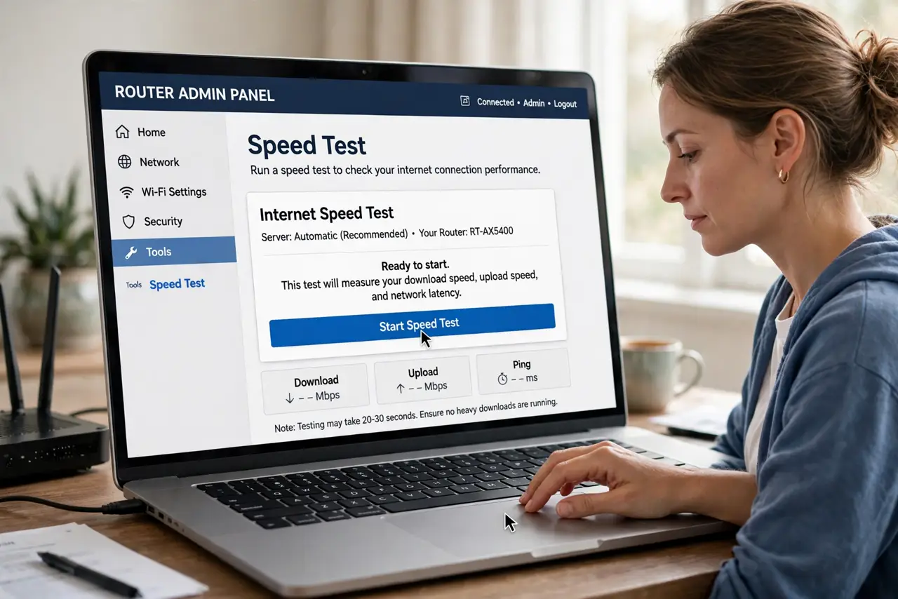 A person carrying out step one: use the router's own test first.