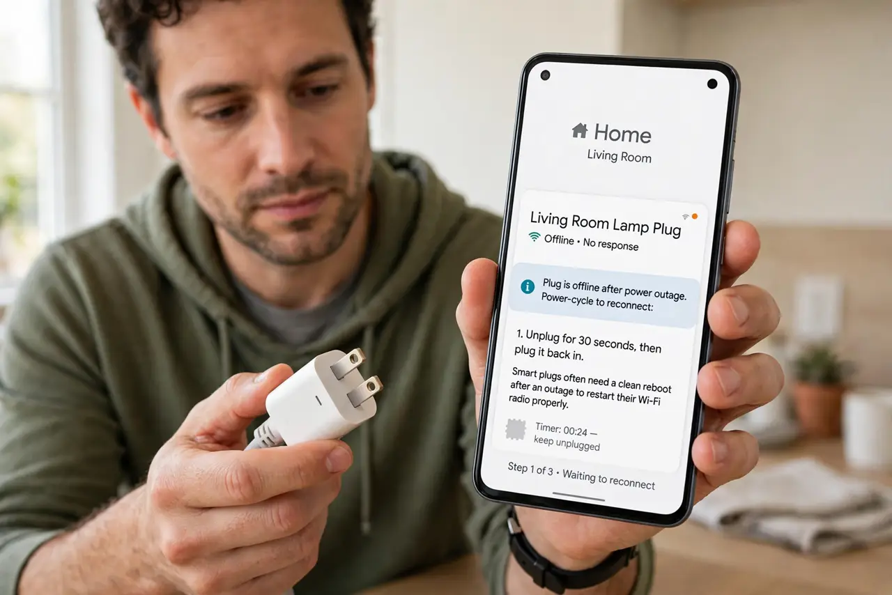 A Smart Plug Stays Offline After a Power Outage — step 1 being performed on the device.