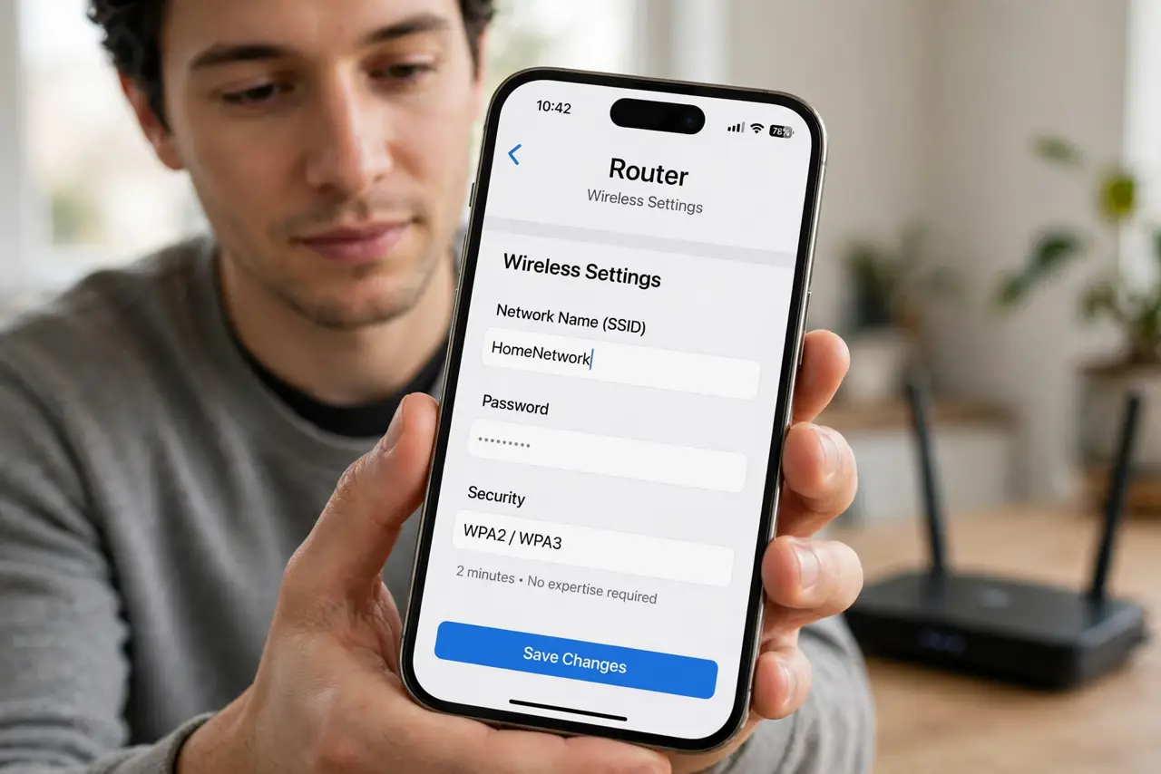 A person performing the first step of the guide: Log into the router.