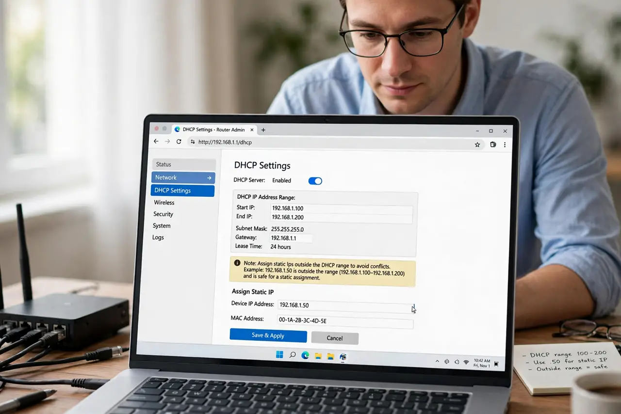 A person performing step 1: Pick an address outside DHCP range.