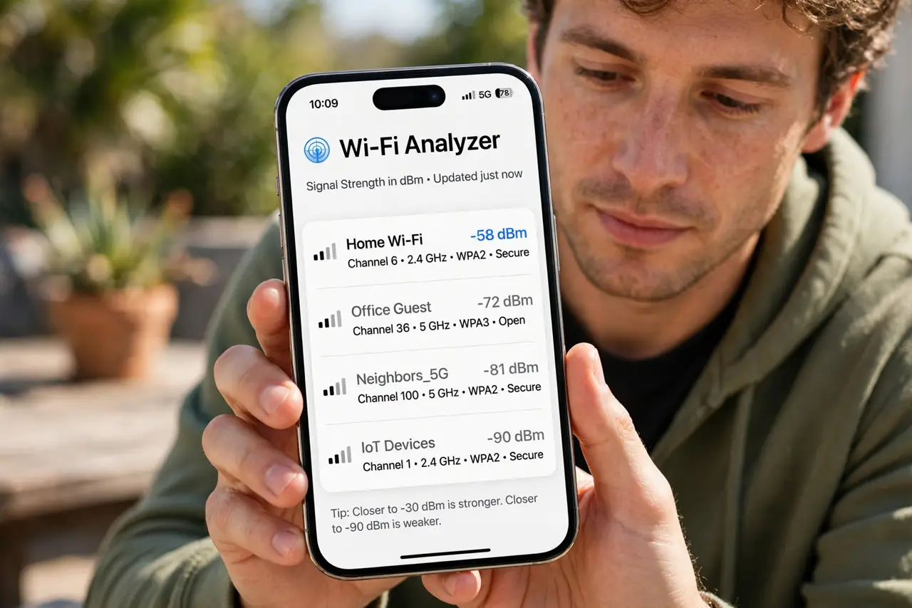 Install a Wi-Fi analyzer app.