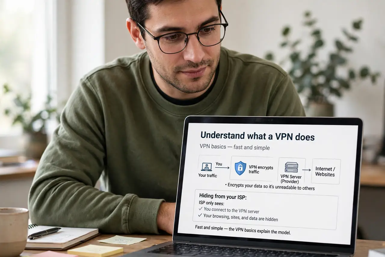 A person performing the first step of the guide: Understand what a VPN does.