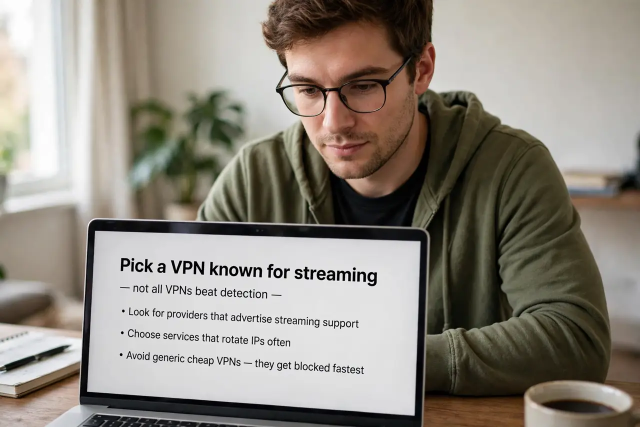 A person performing the first step of the guide: Pick a VPN known for streaming.