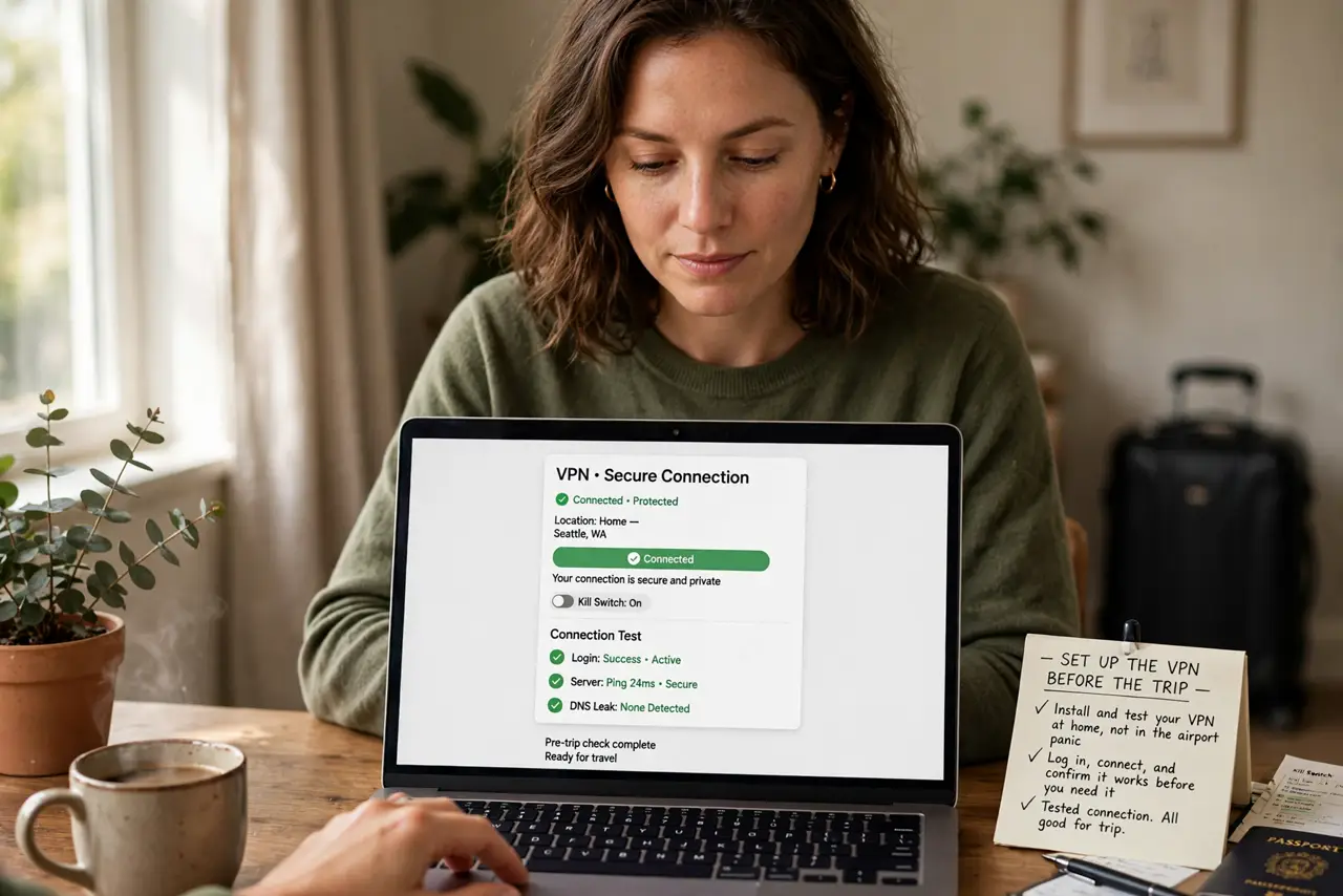 A person performing the first step of the guide: Set up the VPN before the trip.