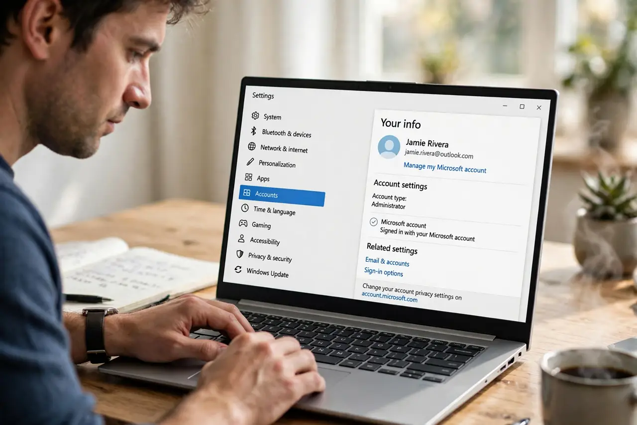 A person carrying out step one: open your info.