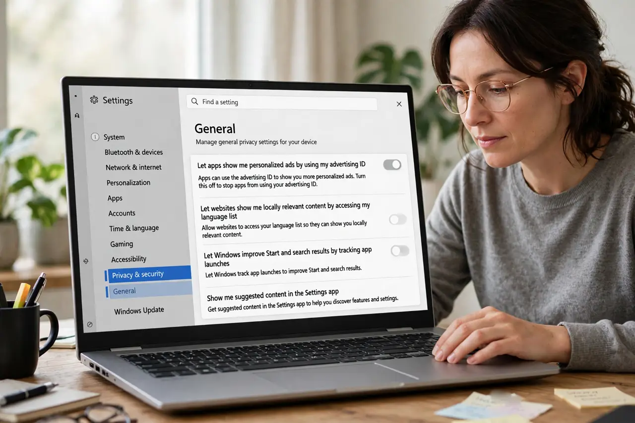 Turn Off the Windows Advertising ID — step 1 being performed on the device.