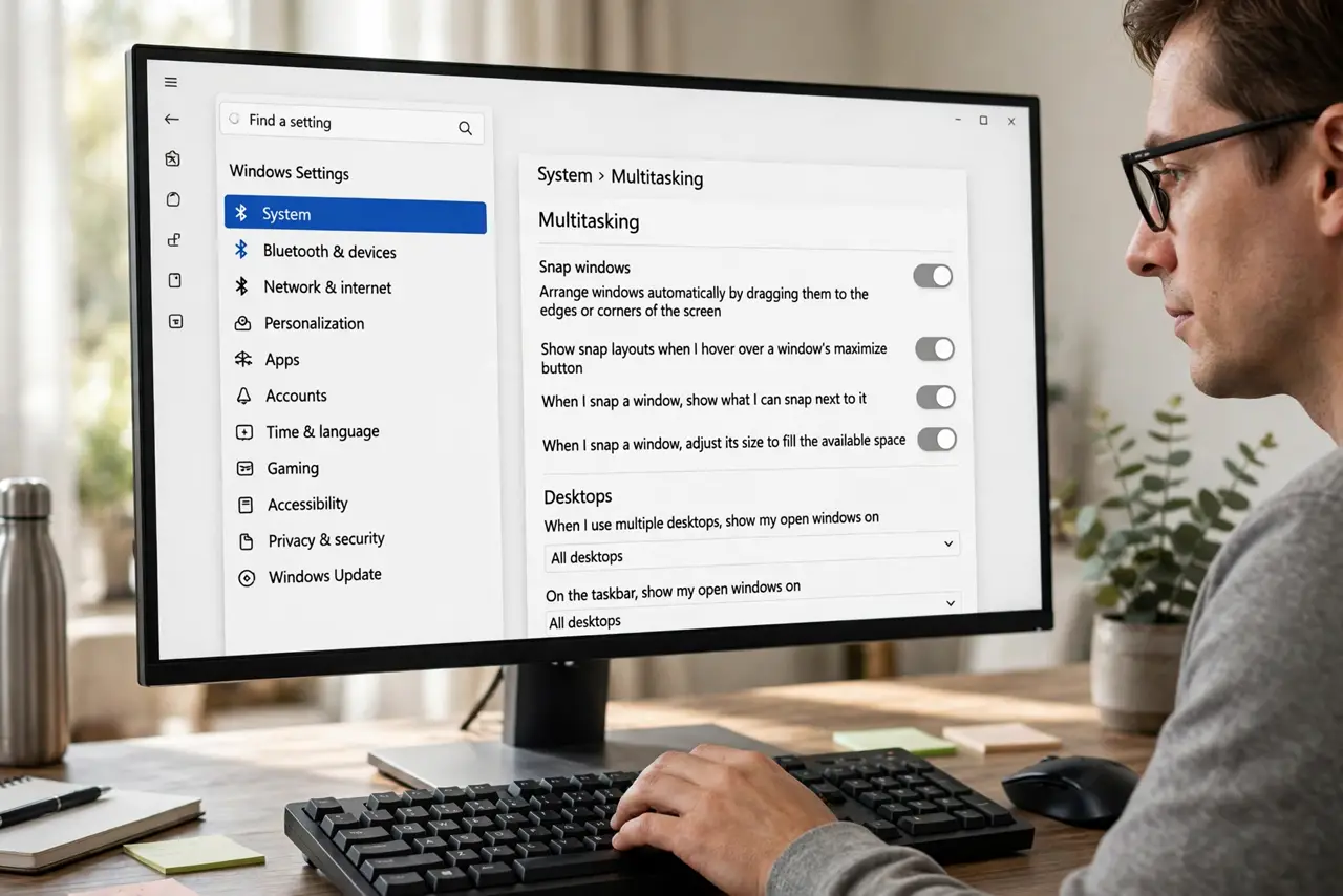 A person performing step 1: Open the Multitasking settings.