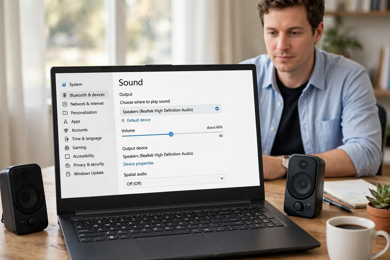Audio Keeps Switching to the Monitor Speakers — photo showing the situation described in the guide.