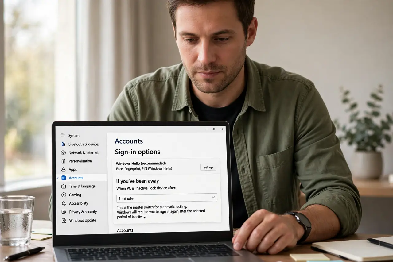 A person performing the first step of the guide: Open Sign-in options.