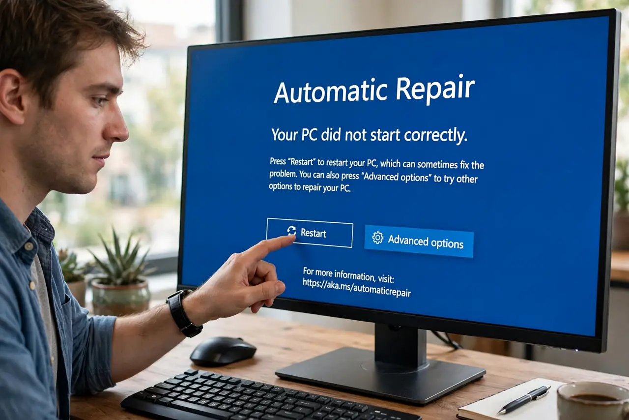 A person performing the first step: Break the loop into Advanced options. On the Automatic Repair screen, click.
