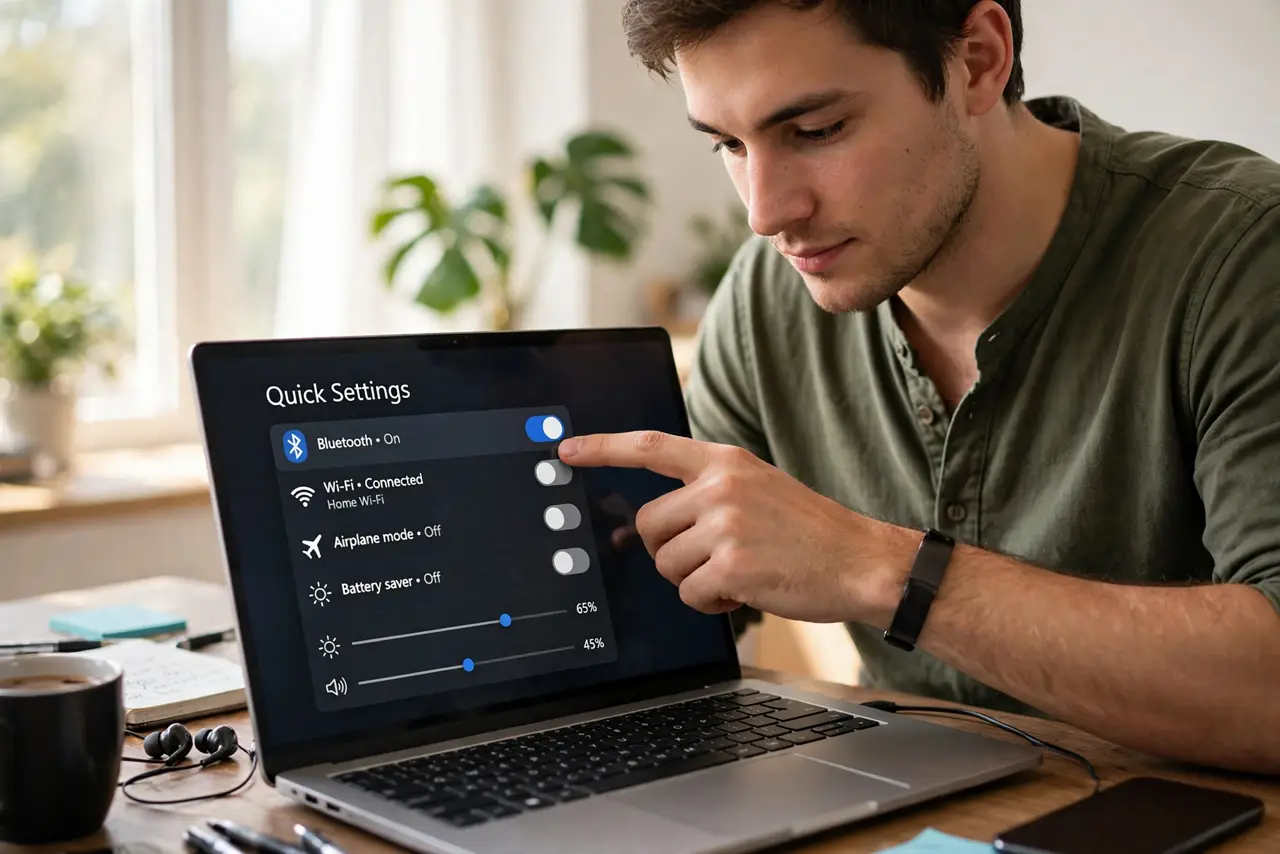 A person performing the first step of the guide: Toggle with Win+A.