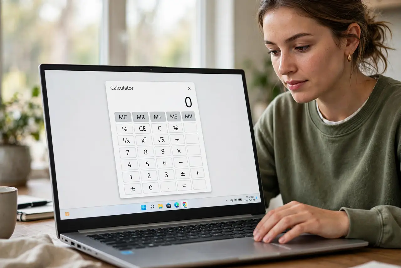 A person calmly performing the guide's first step: Open Calculator.
