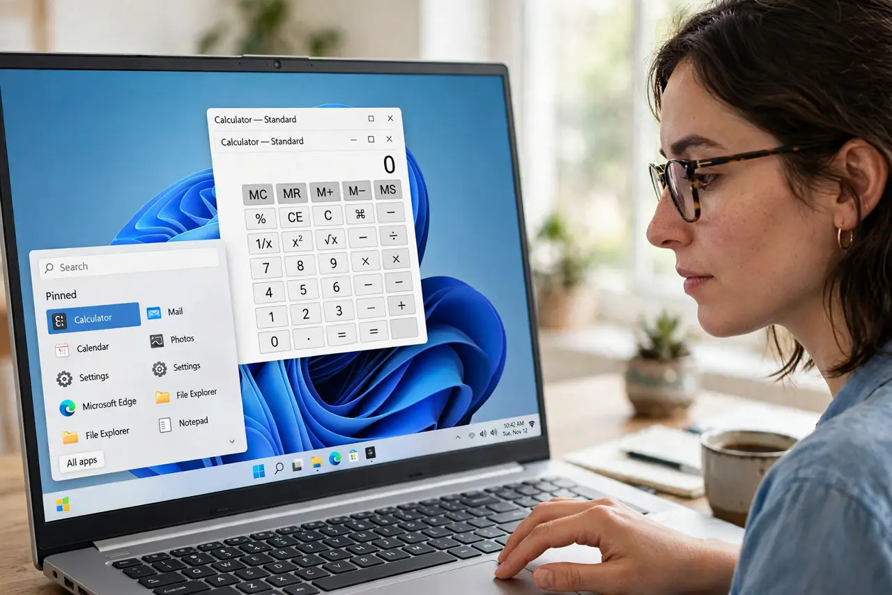 A person calmly performing the guide's first step: Open Calculator.