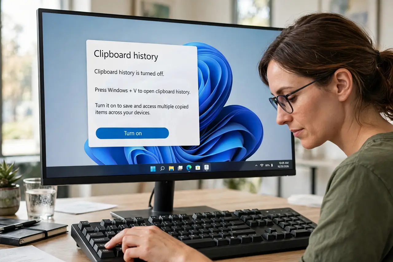 A person performing step 1: Enable it with Win+V.