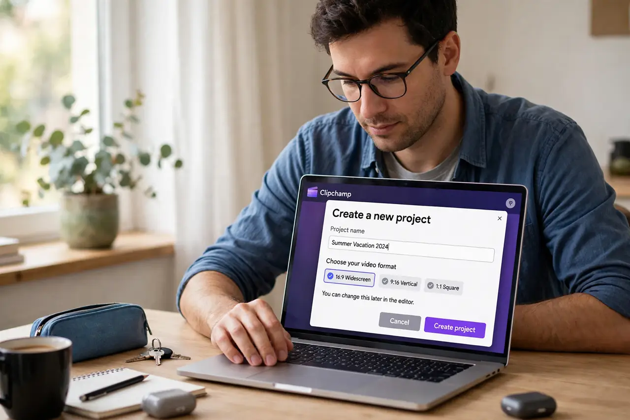 A person performing the first step of the guide: Open Clipchamp and start a project.