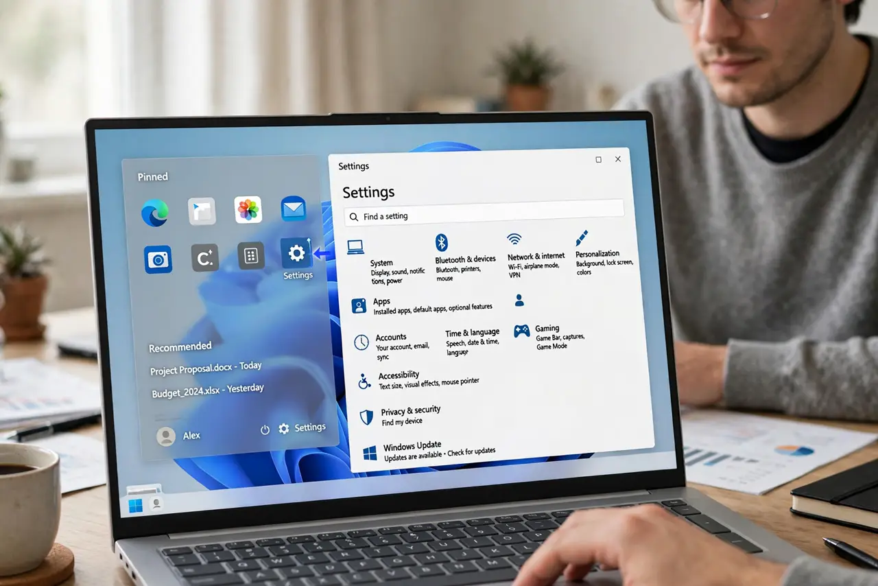 A person carrying out step one: start with the settings app.