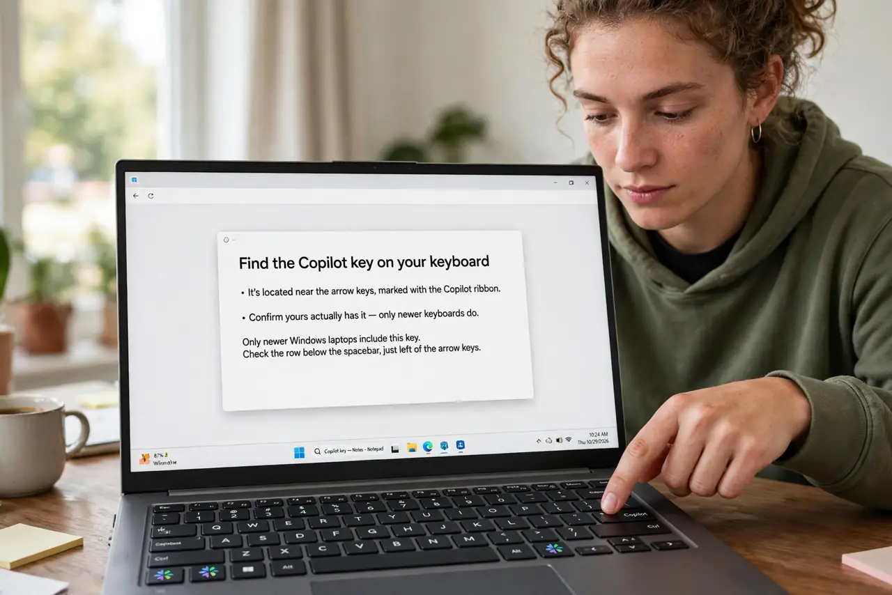 A person performing the first step of the guide: Find the key on your keyboard.
