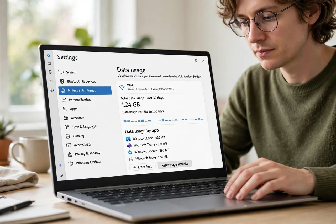 A person calmly performing the guide's first step: Open data usage settings.