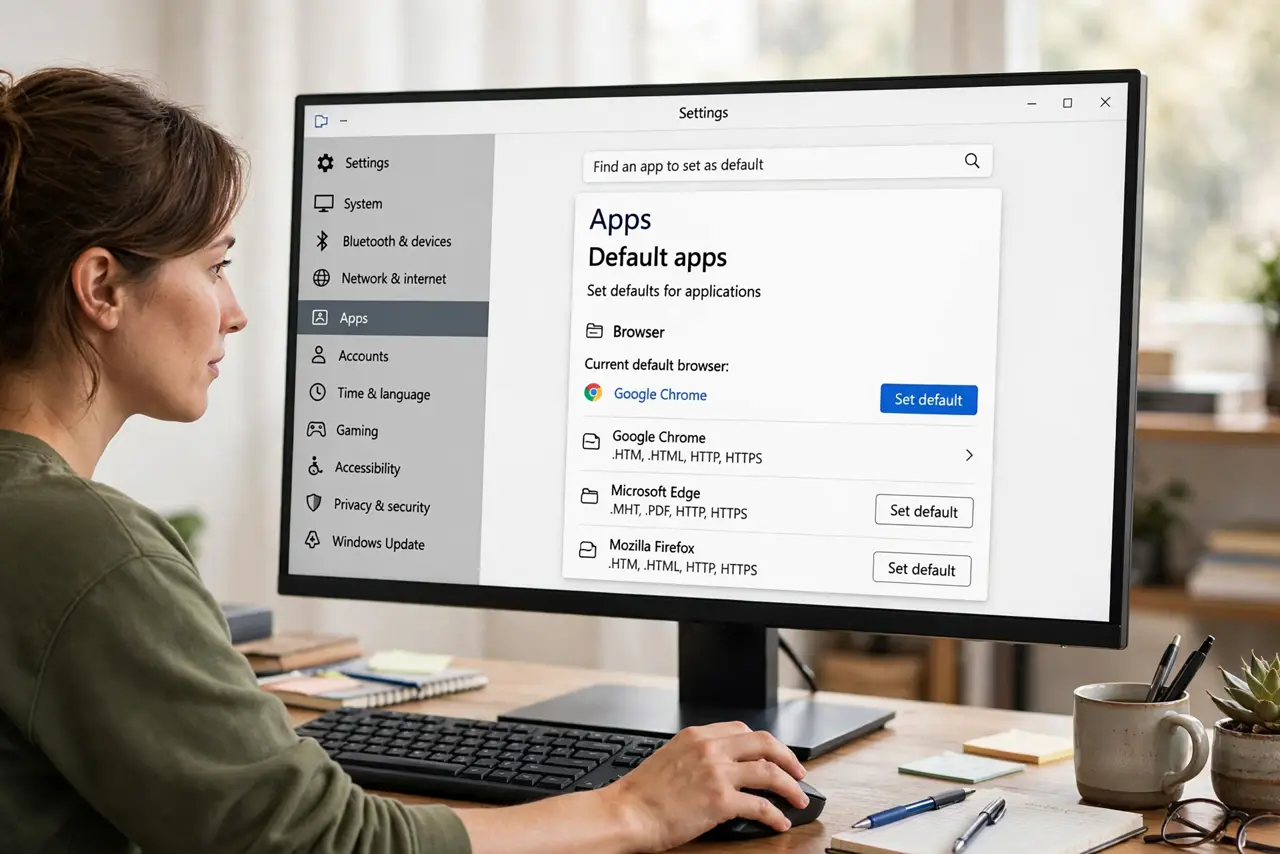 A person performing step 1: Set the default in Settings.