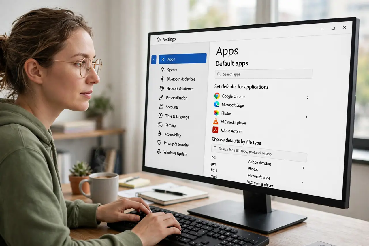 A person performing step 1: Open Default apps.